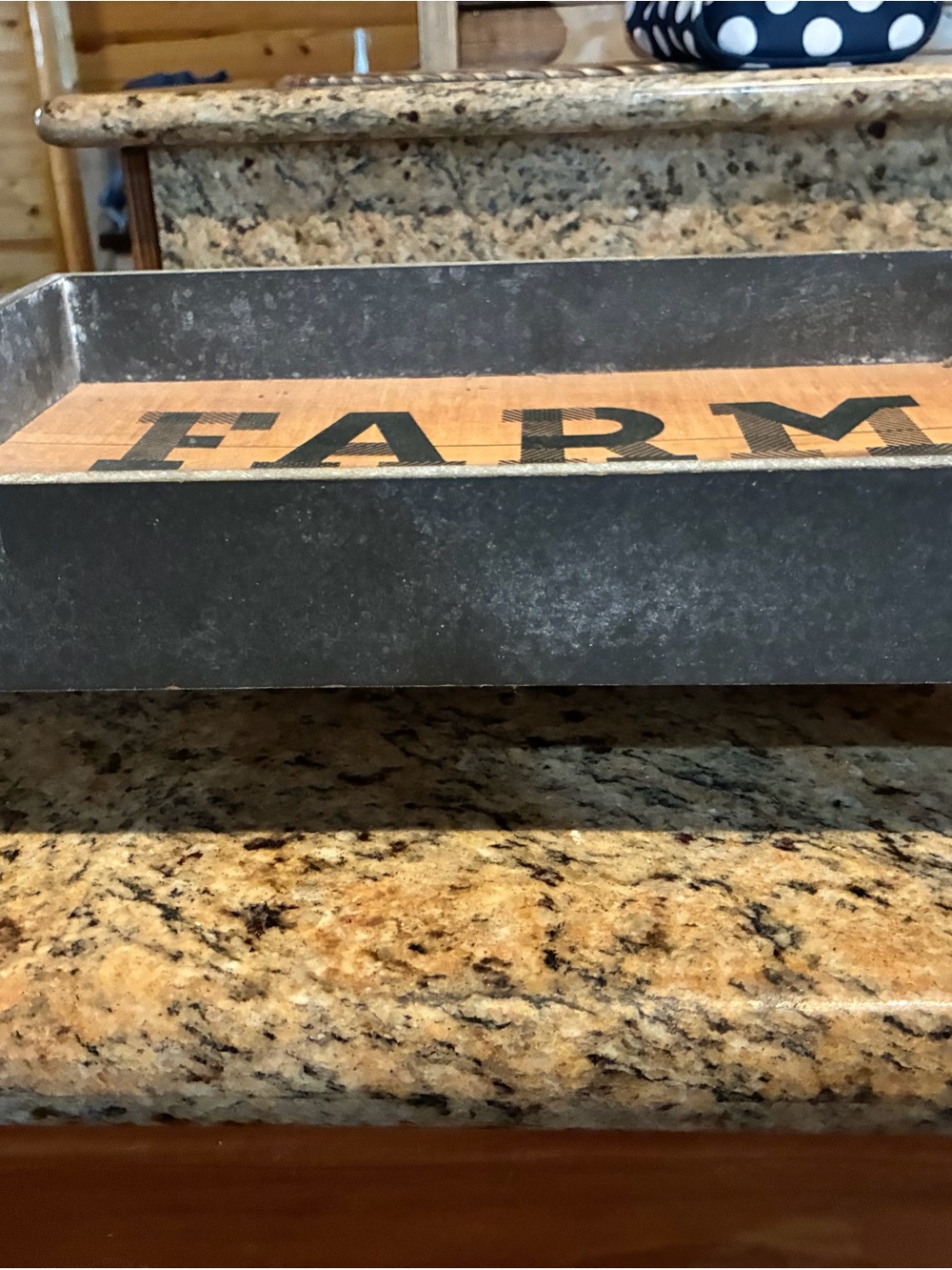 Rustic Metal Farm Tray with Wood Inlay